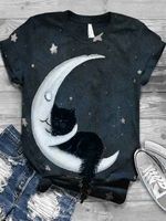 Blue Cotton Crew Neck Short Sleeve T-Shirts - Noracora