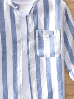 Blue Cotton Printed Stand Collar Casual Men-Shirts - Noracora