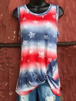 Blue Cotton Shift Geometric Casual Tanks & Camis - Noracora