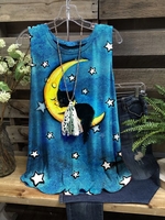 Blue Cotton Short Sleeve Printed Tanks & Camis - Noracora