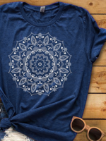 Blue Crew Neck Cotton Casual T-Shirts - Noracora