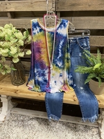 Blue Dip-Dyed Statement Crew Neck Cotton-Blend Tanks & Camis - Noracora