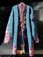 Blue Floral-Print Floral Holiday Cotton-Blend Causal Dresses
