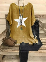 Blue Gray Casual Cotton Short Sleeve Blouse & Shirts - Noracora