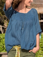 Blue Half Sleeve Casual Crew Neck Casual Tops