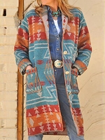 Blue Knitted Casual Printed Cardigans