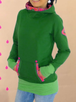 Blue Long Sleeve Casual Floral-Print Cotton-Blend Causal Tops