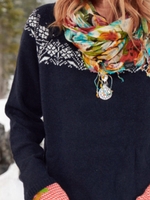 Blue Long Sleeve Cotton-Blend Sweaters - Noracora