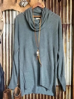 Blue Long Sleeve Turtleneck Casual Tops