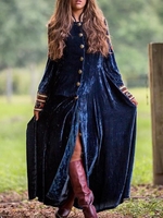 Blue Long Sleeve Velvet Causal Dresses