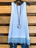 Blue O-Neck Cotton Sleeveless Tanks & Camis - Noracora
