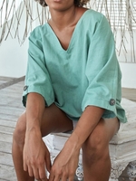 Blue Paneled Half Sleeve Causal Tops - Noracora