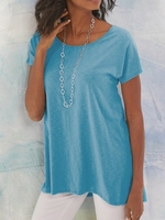 Blue Plain Short Sleeve T-Shirts - Noracora