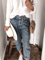 Blue Pockets Plain Denim Casual Auto-Clearance - Noracora