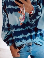 Blue Printed Casual Causal Tops - Noracora