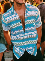 Blue Printed Shirt Collar Casual Men-Shirts - Noracora