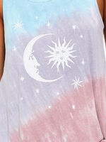 Blue Purple Casual Sleeveless Crew Neck Floral-Print Tanks & Camis - Noracora