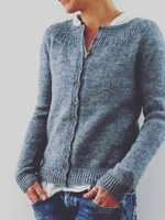 Blue Round Neck Casual Solid Long Sleeve Cardigans - Noracora
