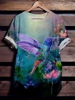 Blue Round Neck Short Sleeve T-Shirts - Noracora