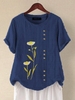 Blue Round Neck Short Sleeve T-Shirts - Noracora