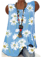Blue Scoop Neckline Sleeveless Casual Tanks & Camis - Noracora