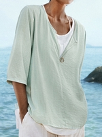 Blue Shift 3/4 Sleeve Cotton Causal Tops - Noracora