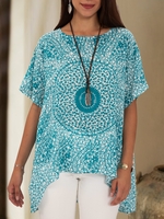 Blue Shift Floral Casual T-Shirts - Noracora