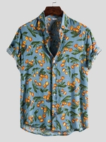 Blue Shirt Collar Beach Linen Men-Shirts - Noracora