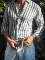 Blue Shirt Collar Casual Striped Paneled Men-Shirts - Noracora