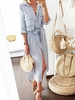 Blue Shirt Collar Long Sleeve Causal Dresses