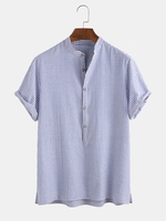 Blue Shirt Collar Printed Basic Men-Shirts - Noracora