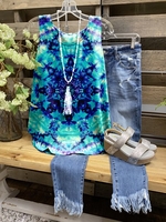Blue Sleeveless Floral-Print Tanks & Camis - Noracora