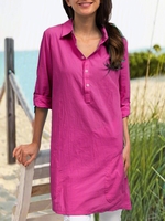 Blue Solid Casual Cotton Casual Tops
