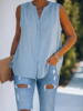 Blue Solid Cotton-Blend Casual Sleeveless Tanks & Camis - Noracora