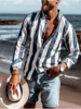 Blue Striped Casual Men-Shirts - Noracora