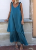 Blue V Neck Cotton-Blend Casual Solid Causal Dresses