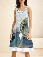 Boho Abstract Summer Vacation Loose Short Sleeve Crew Neck H-Line Regular Dresses for Women