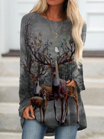 Boho Crew Neck Blouses&shirts - Noracora