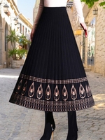 Boho Ethnic Spring/Fall Heavyweight Micro-Elasticity Vacation Loose Wool/Knitting A-Line Skirts for Women