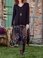 Boho V Neck Knitted A-Line Dresses - Noracora
