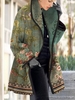 Boho Winter Floral Pattern Buttoned Natural Long sleeve Shawl Collar Woolen Cloth Mid-long Coats for Women