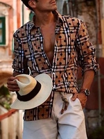 Brown Casual Shirt Collar Printed Men-Shirts - Noracora
