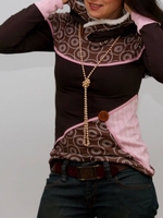 Brown Long Sleeve Casual Paneled Causal Tops
