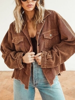 Brown Long Sleeve Corduroy Jackets - Noracora
