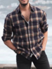Brown Paneled Casual Cotton-Blend Plaid Men-Shirts - Noracora