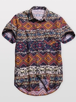 Brown Shirt Collar Statement Paneled Men-Shirts - Noracora