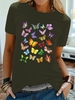 Butterfly Printed Casual Crew Neck T-Shirts - Noracora