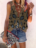 Buttoned V Neck Boho Leopard Tanks & Camis - Noracora