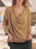 Camel Cowl Neck Long Sleeve Cotton Causal Tops