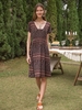 Cameo Brown Knitted Floral Short Sleeve Gathered Dresses